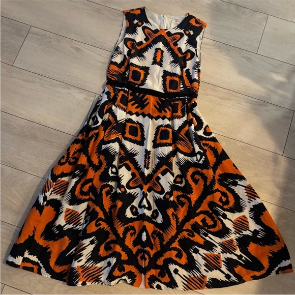 LK Bennett Orange and Black Geometric Midi Dress - Picture 3 of 5